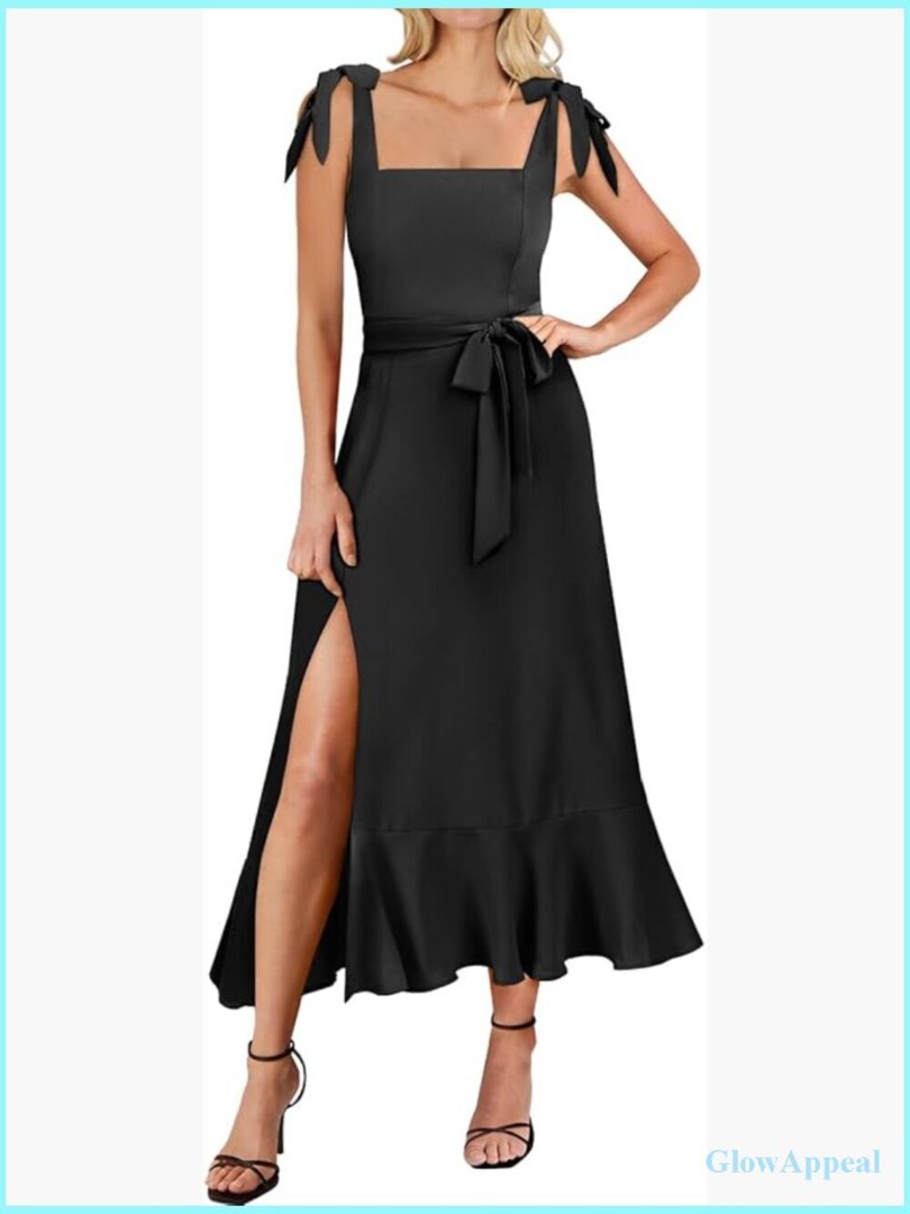 Square Neck Ruffle Split Midi Formal Dress S-XL